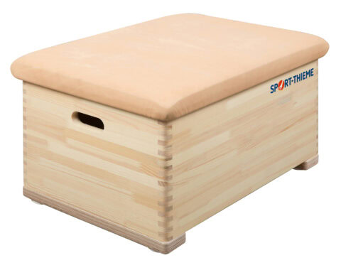 Sport-Thieme wooden vaulting box with three stackable sections and a padded leather top.