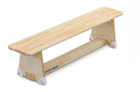 Sport-Thieme wooden gym bench with reinforced base and non-slip rubber feet.